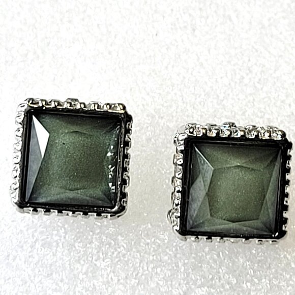 Geometric Sage Green Stud Earrings - Picture 1 of 11